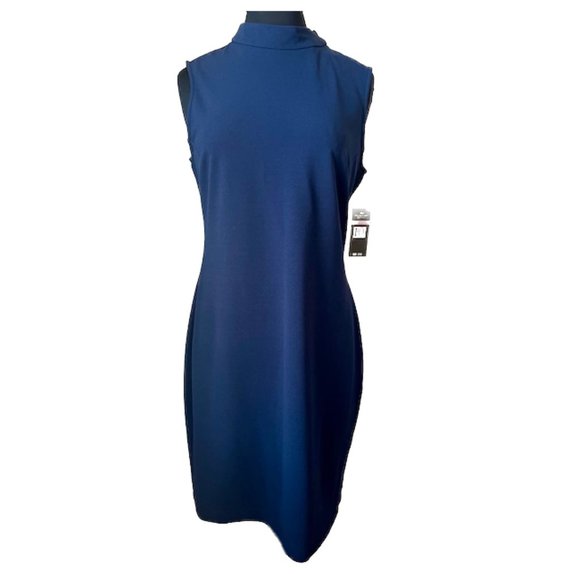 NWT Sharagano Deep Navy Blue Sleeveless Dress Zipper Back Size 10 - Picture 1 of 7